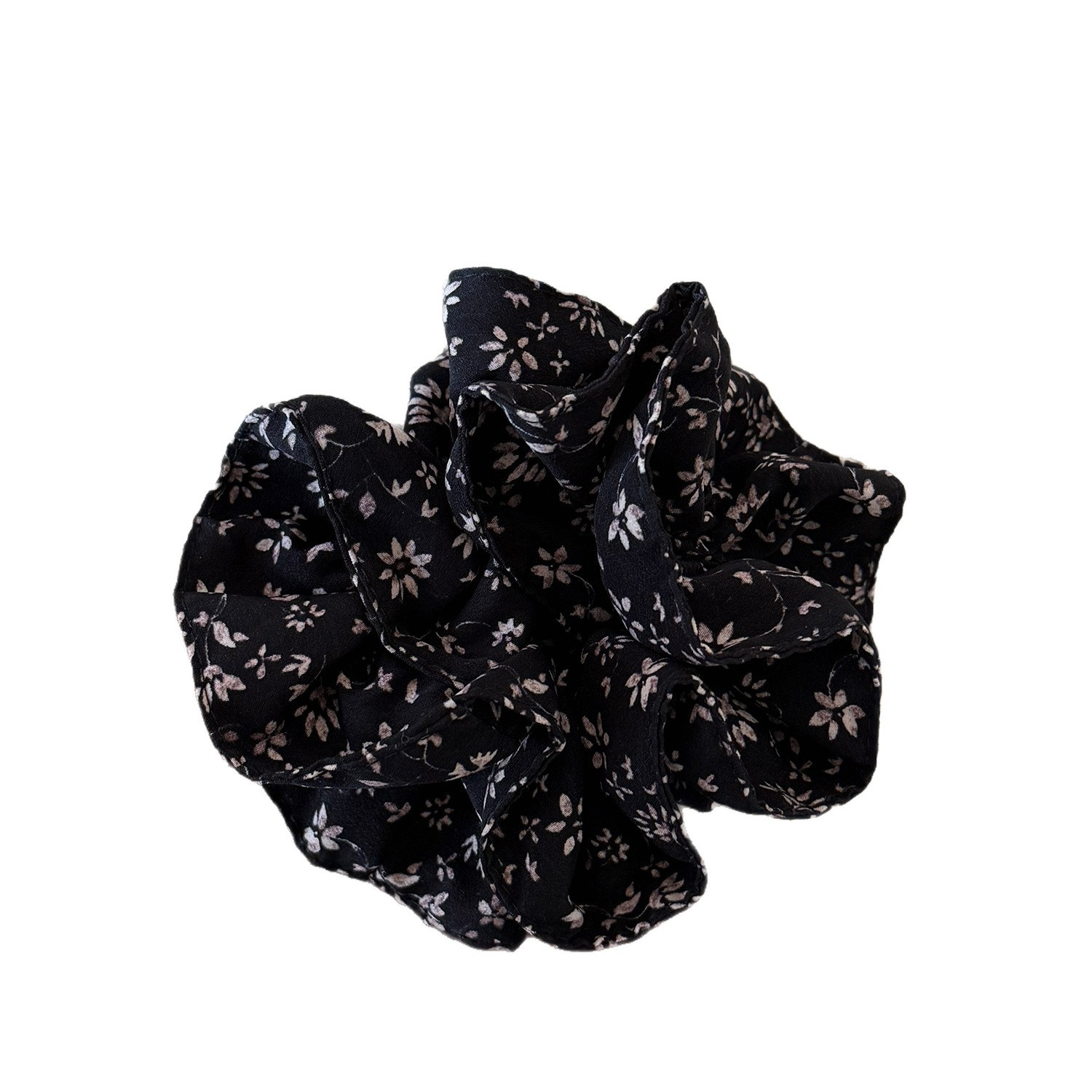 Women's Elegant Fabric Bun Hair Scrunchies Double Layer Black Floral