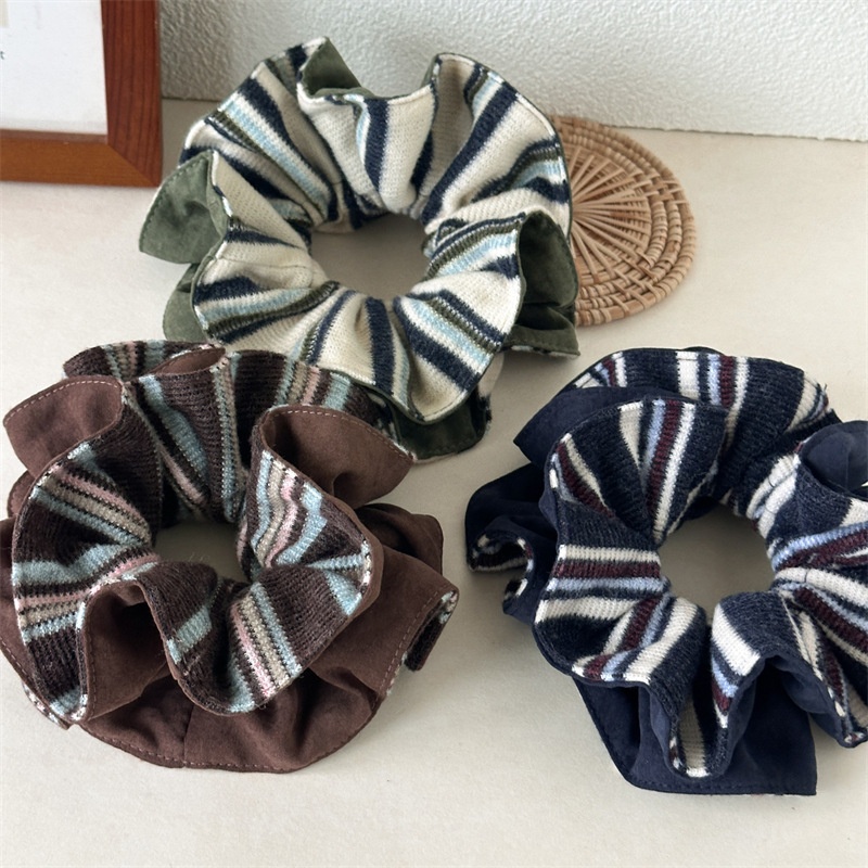 Women's Vintage Knitted Stripe Headband High Elasticity Winter Hair Tie