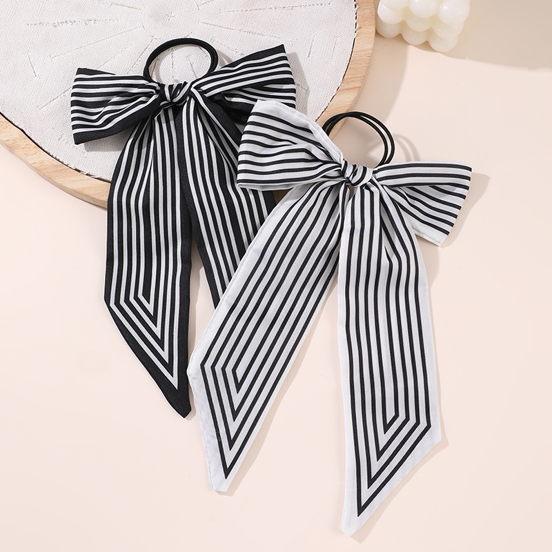 Women's Satin Bow Hair Tie Scarf Headband Black Striped Floral Plaid