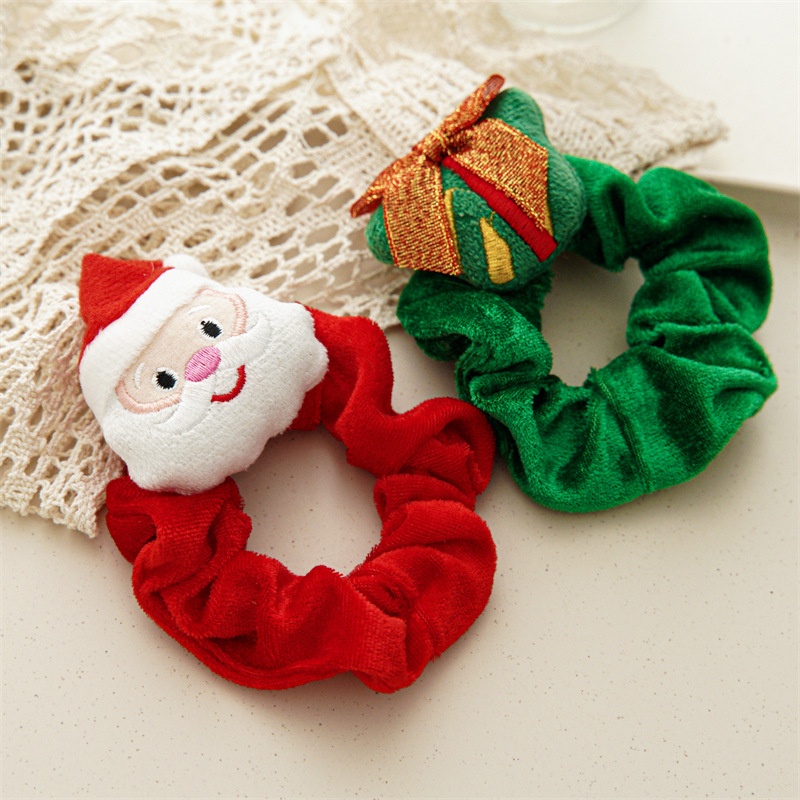 Women Girls Handmade Cloth Hair Tie Cute Cartoon Christmas Holiday Style