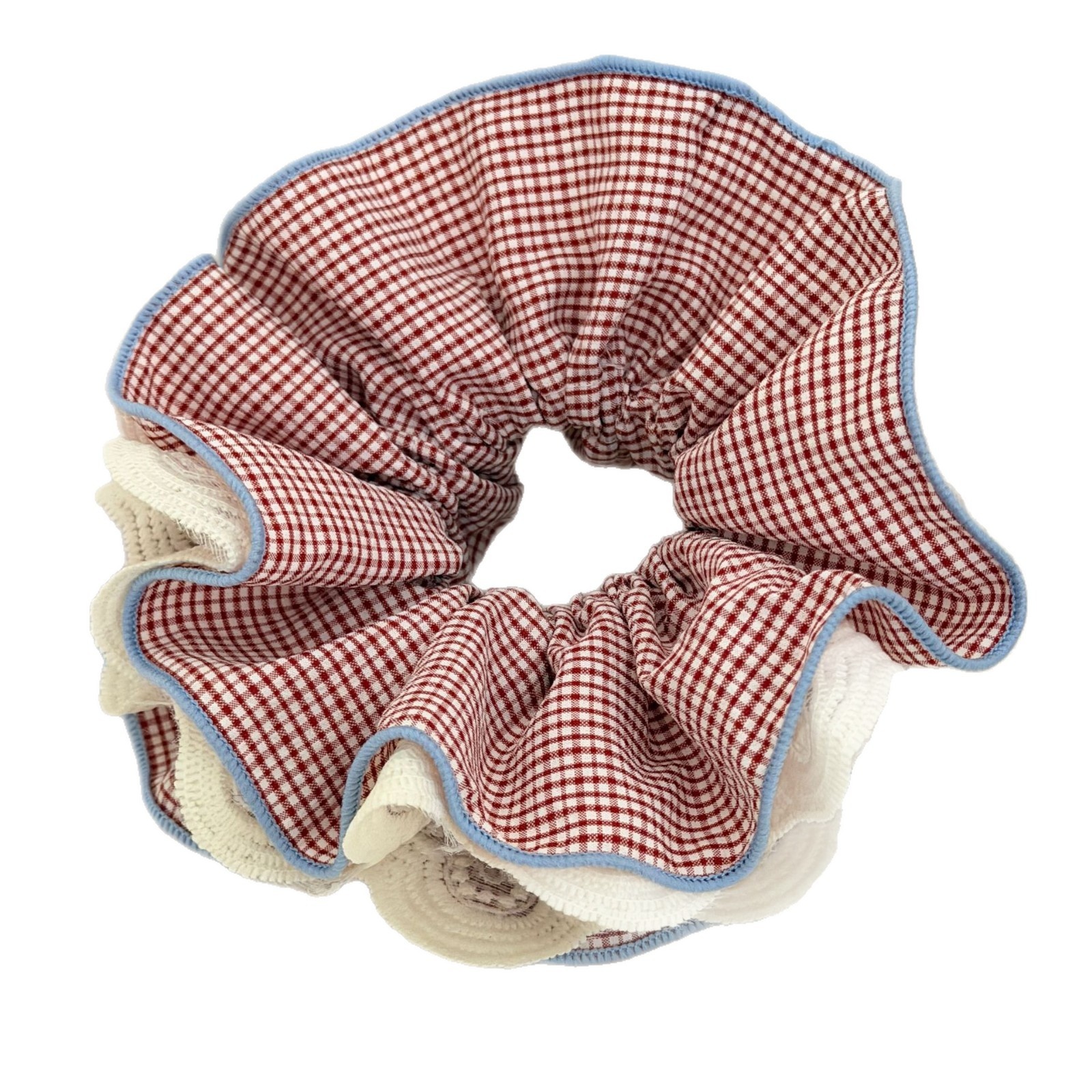 Women's Cloth Hair Tie Scrunchies Red Blue Checkered Plaid