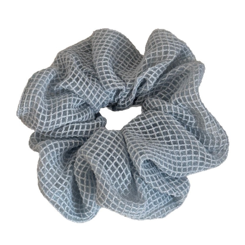 Women's Sweet Spring Fabric Hair Scrunchie Yellow Grid Pattern