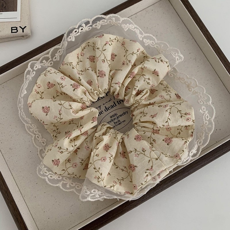 Women's Daily Cloth Elastic Hair Bun Scrunchie Ditsy Floral Lace