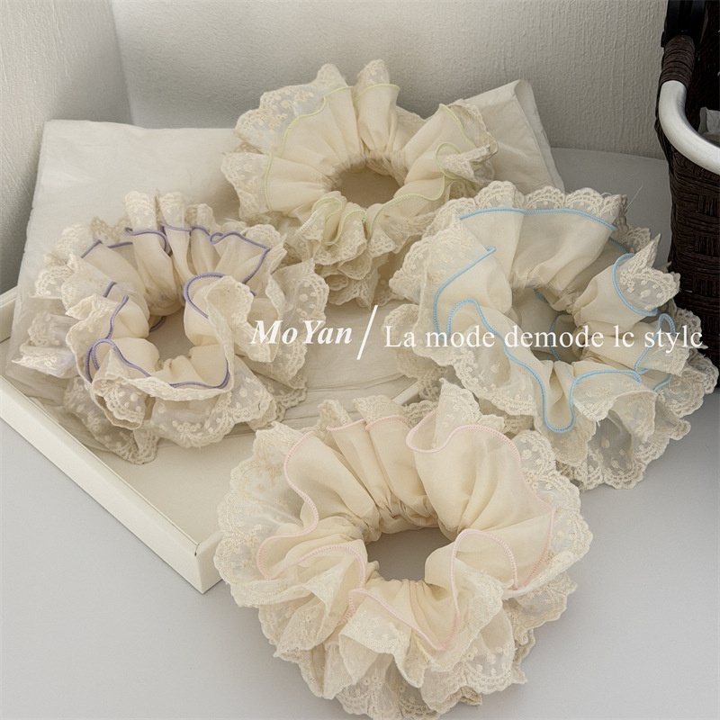 Women's Spring Soft Gauze Hair Tie Scrunchie Purple Color Block