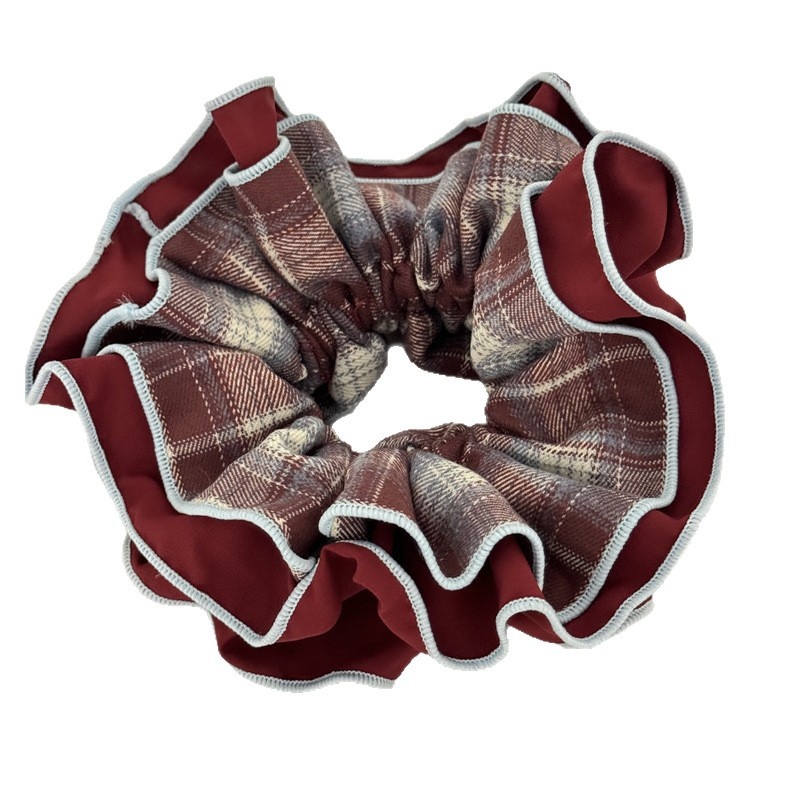 Women's Stylish Cloth Hair Scrunchies Color Block Checkered Plaid