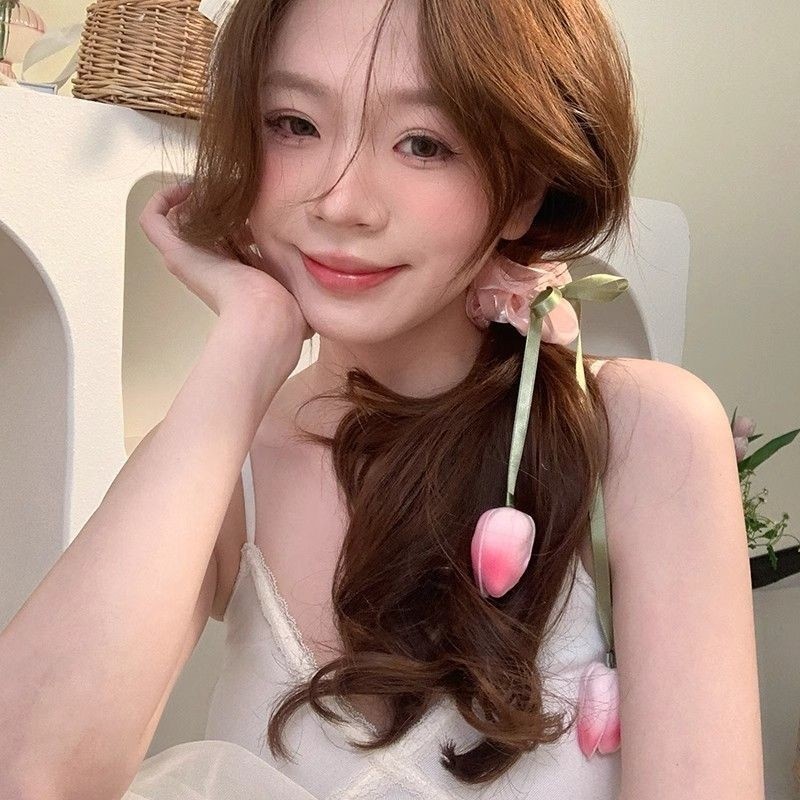 Women's Sweet Casual Fabric Hair Tie Spring Tulip Flower Pattern