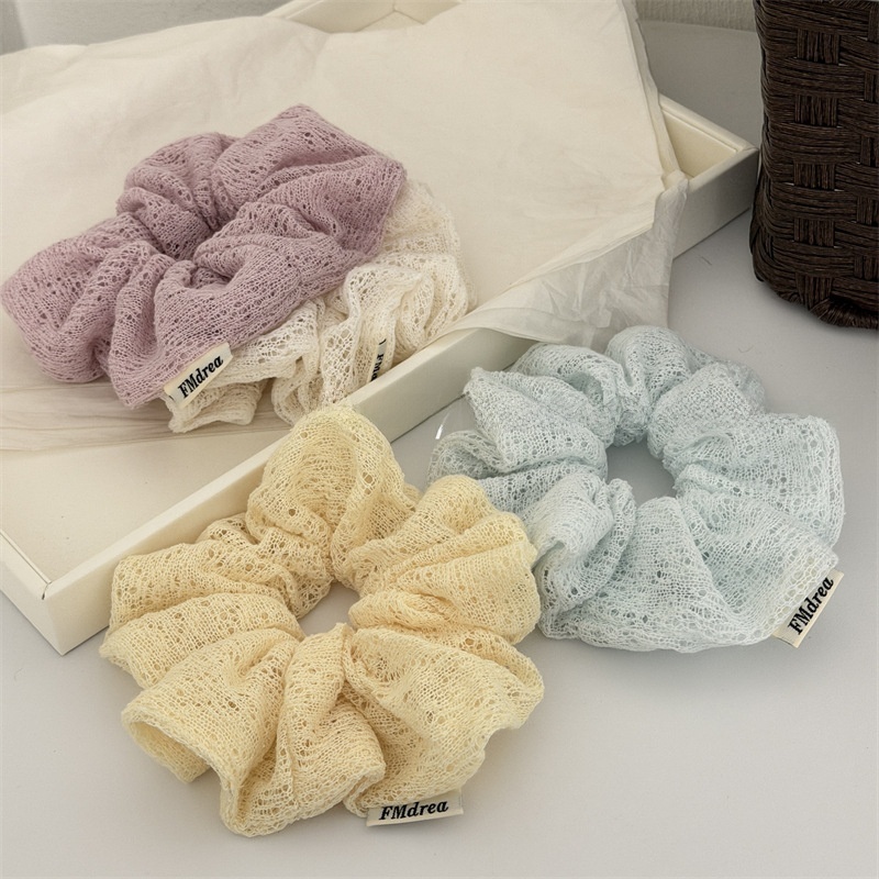 Women's Sweet Knit Mesh Hair Tie Spring Hair Accessory Beige