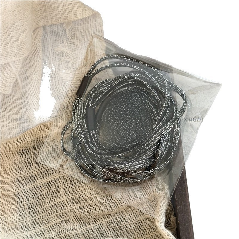 Women's Elastic Pearl Beaded Cloth Hair Ties Black Shiny Double Strand