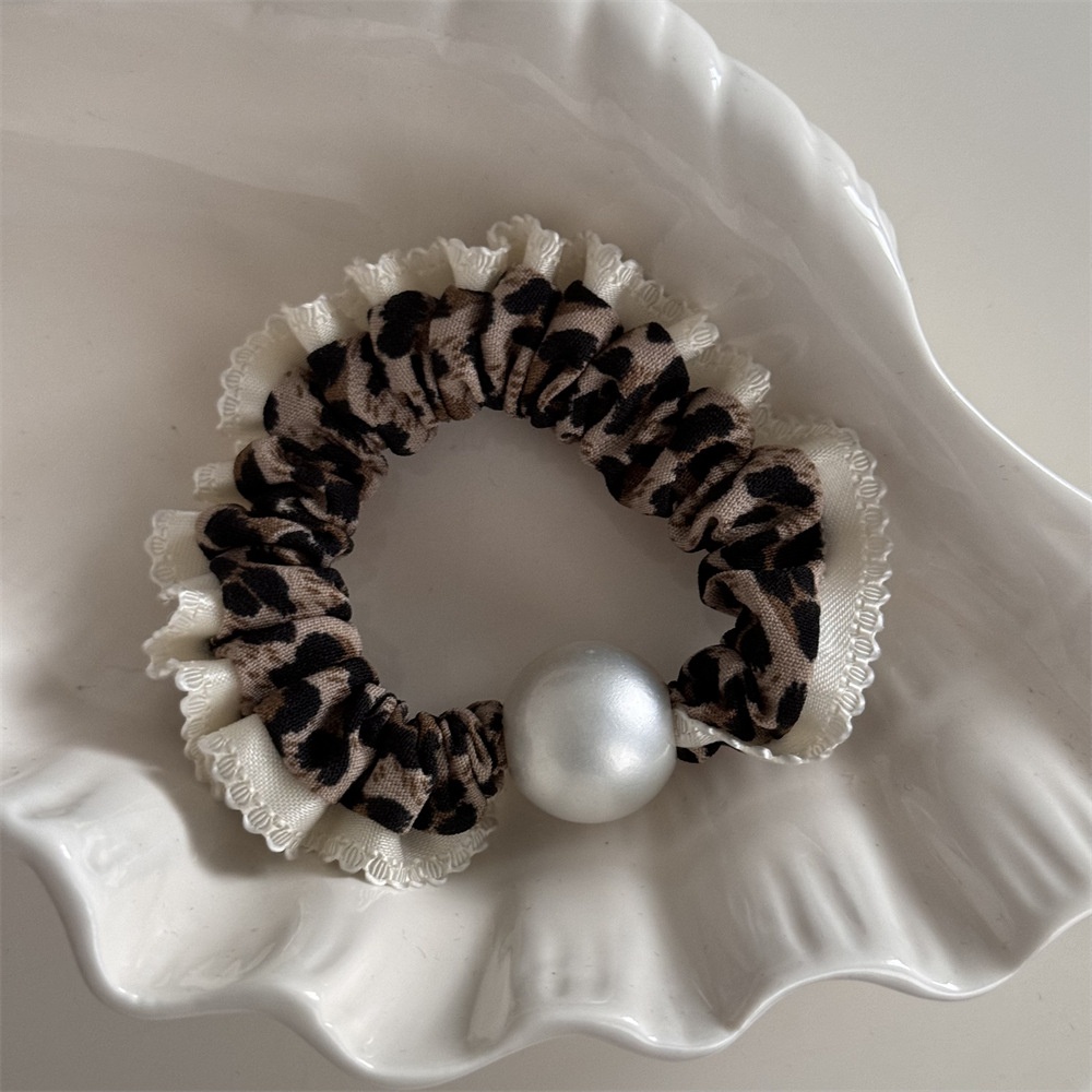 Women's Retro Leopard Print Hair Ties Vintage Pearl Elastic Hair Bands