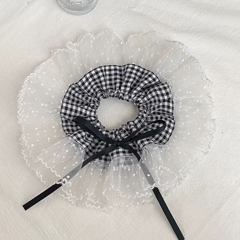 Women's Elegant Banquet Oversized Lace Elastic Hair Tie White Floral
