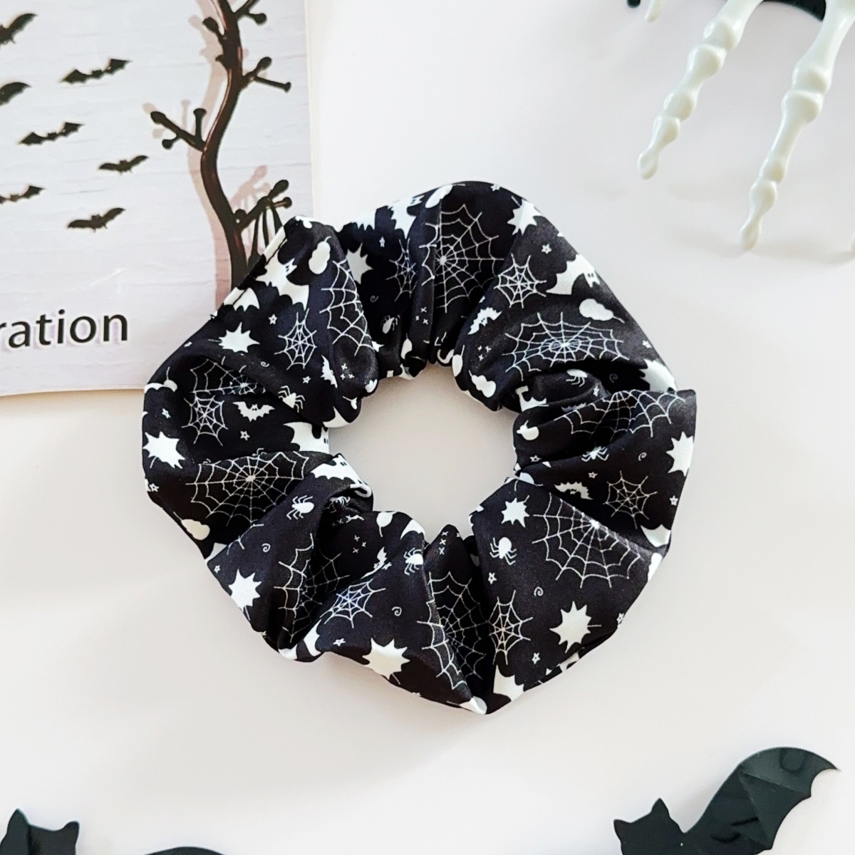 Women's Elastic Cloth Hair Ties Dark Halloween Pumpkin Skull Print