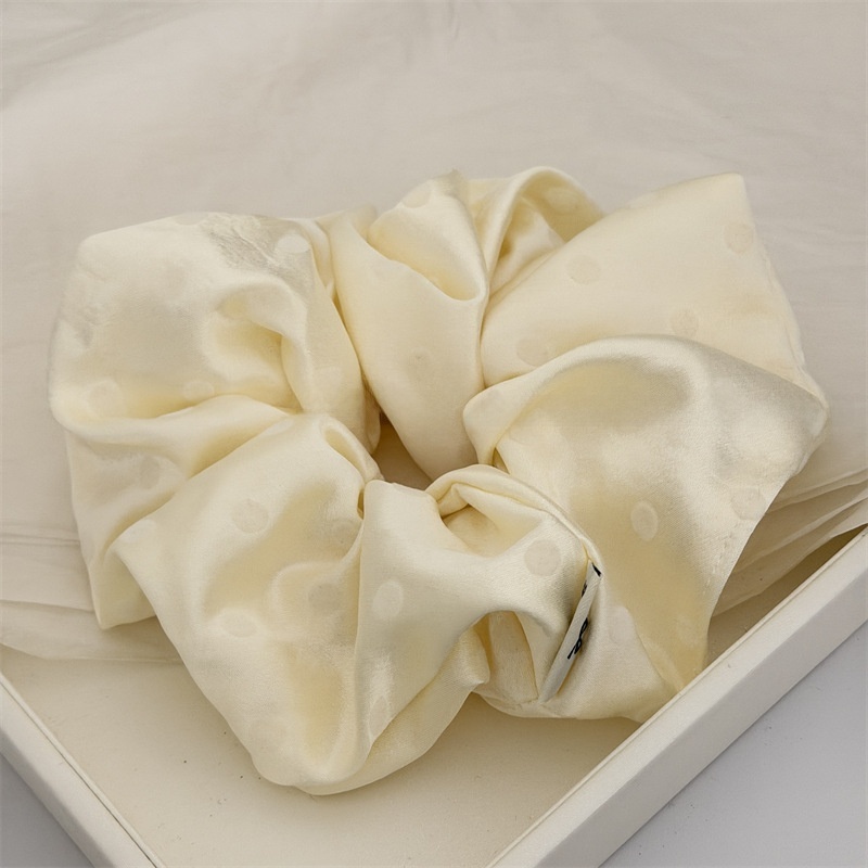 Women's Spring Flocking Satin Hair Tie Scrunchie Black Polka Dots