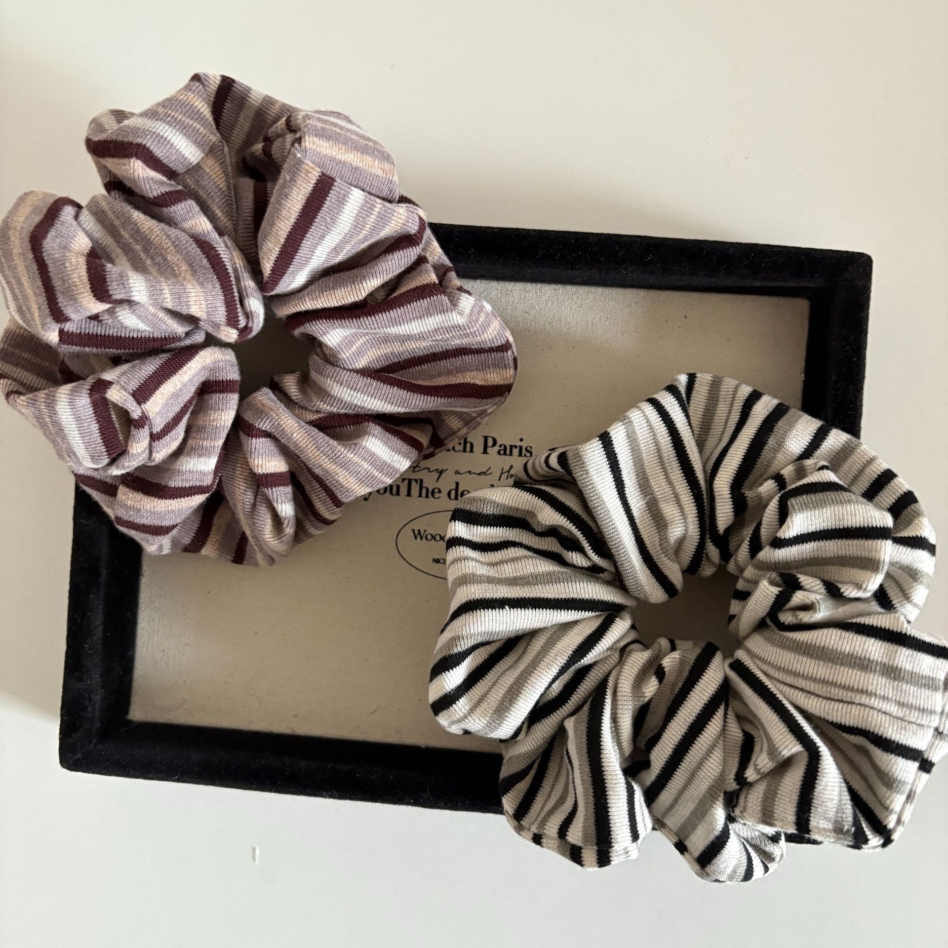 Women's Preppy Striped Knit Hair Tie Color Block Black & White