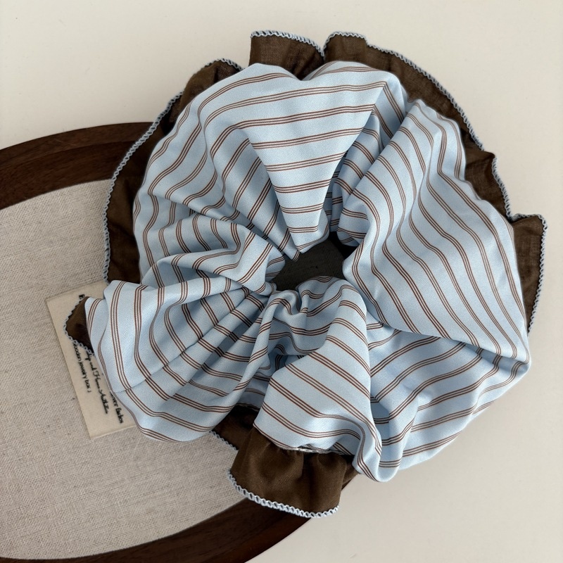 Women's Cloth Lace Scrunchie Ponytail Holder Blue Coffee Striped Plaid