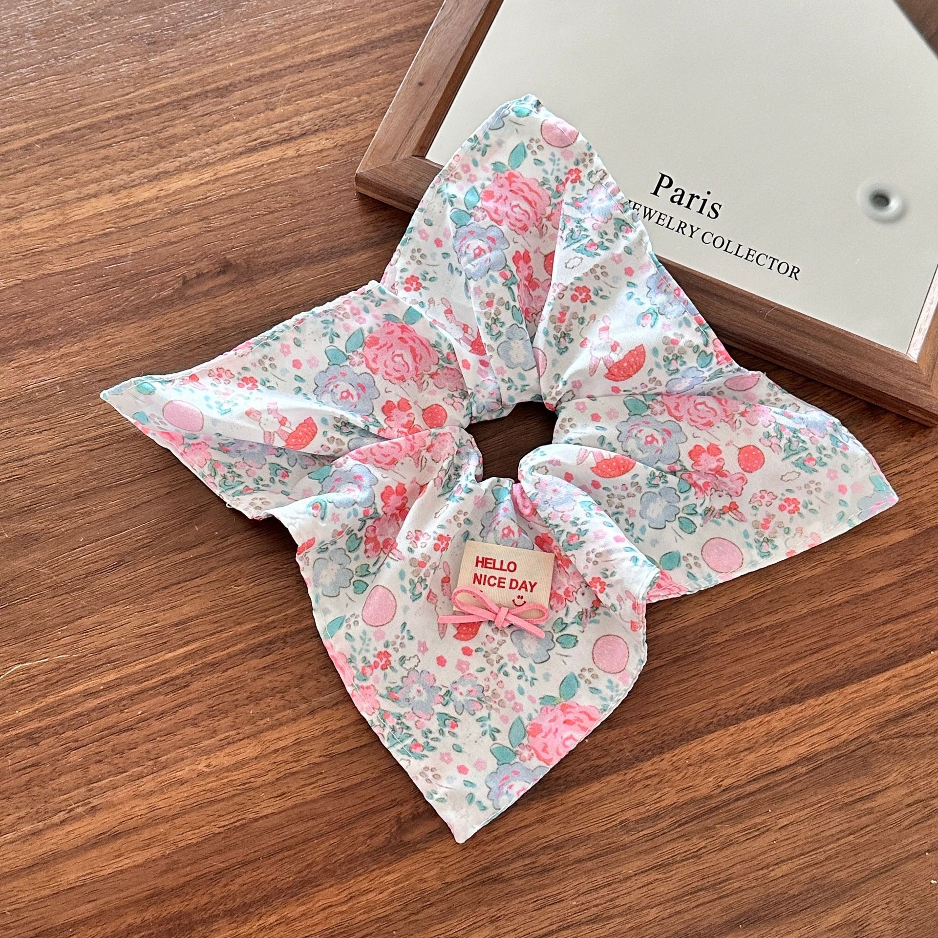 Girls Cloth Scarf Scrunchies Pastoral Fruit Hair Band Rose Red