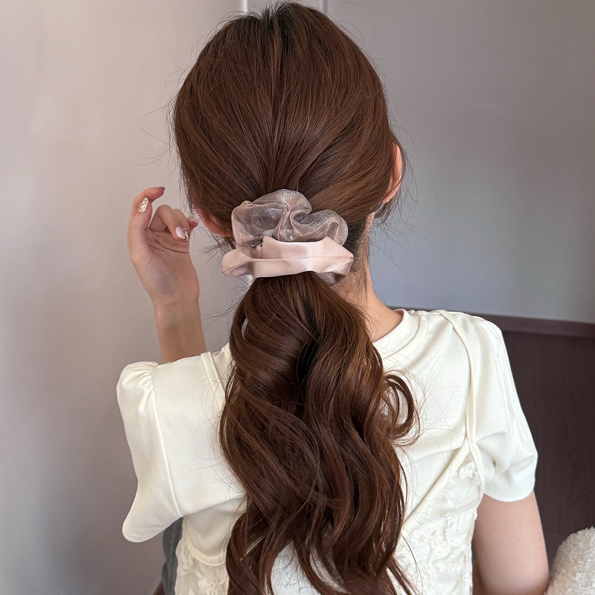 Women's Sweet Satin Rhinestone Spring Hair Tie Accessory Pink Splicing