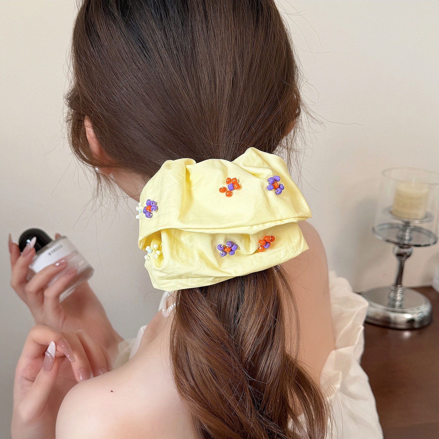 Women's Elastic Hair Tie Colorful Bean Beads Soft Forest Style Cloth Band