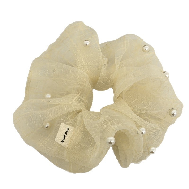 Women's Daily Pearl Gauze Scrunchies Pink Plaid Checkered Hair Tie