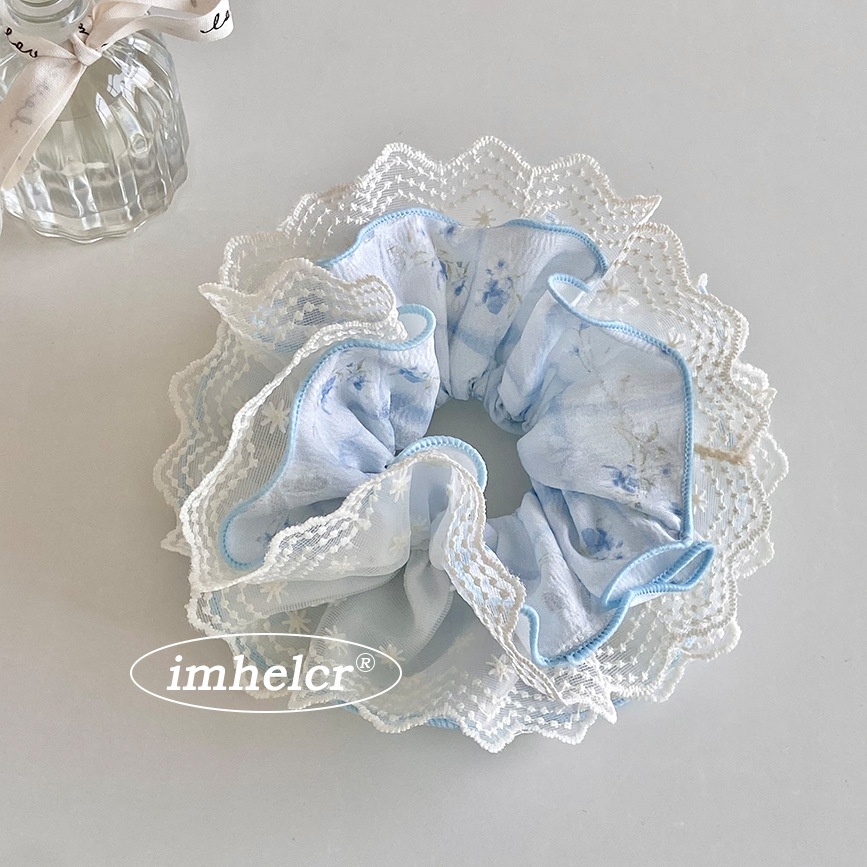 Women's Spring Summer Japanese Lace Hair Tie Blue Ditsy Floral