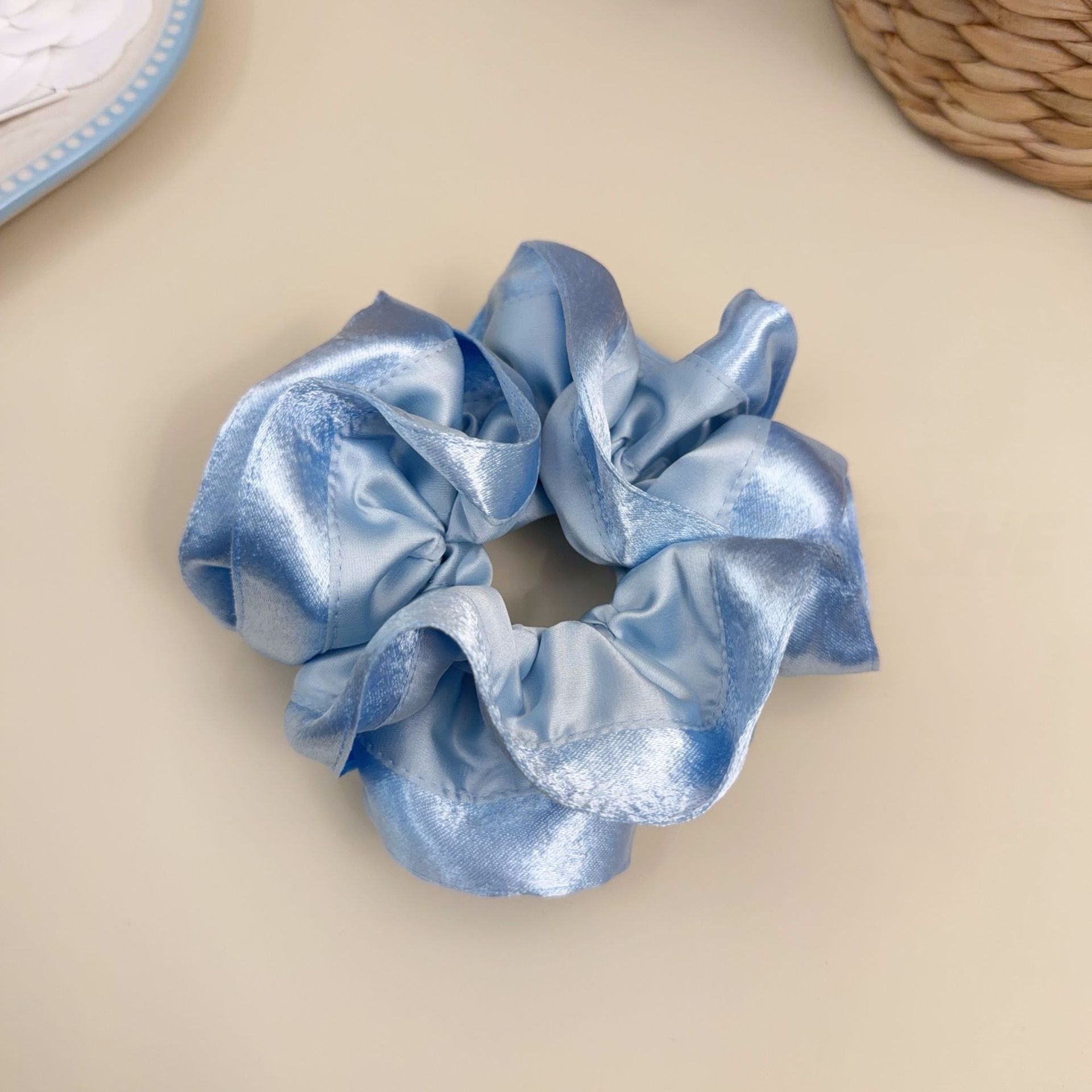 Women Girls Spring Summer Satin Bubble Braid Hair Rope Solid Pink