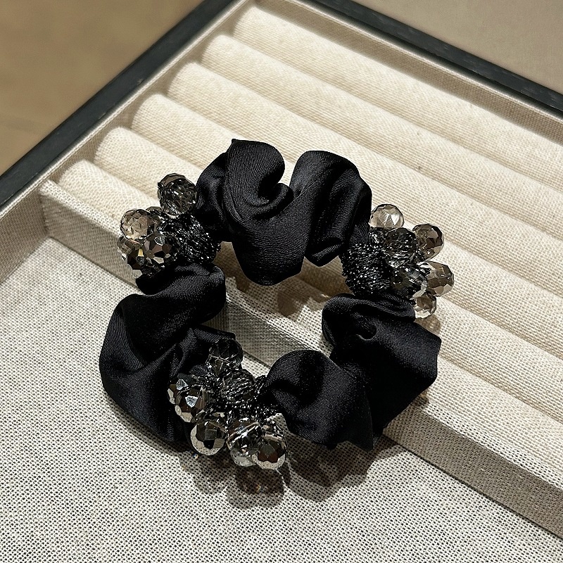 Women's Crystal Satin Party Elastic Headband Sparkly Black Beige