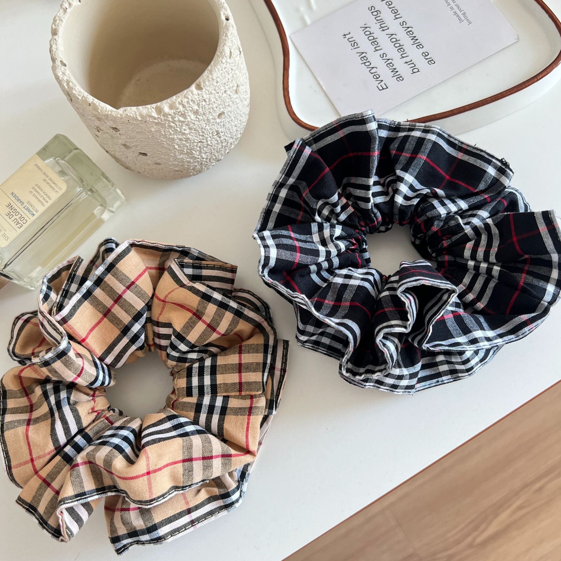 Women's Elegant Fabric Hair Tie Versatile Bun Band British Plaid