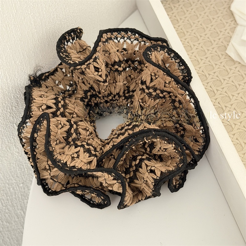 Women's Hollow Woven Flower Bud Cloth Scrunchie Hair Tie Spotted