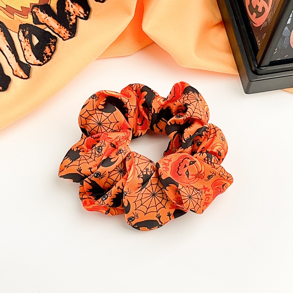 Women's Halloween Cloth Elastic Scrunchies Retro Pumpkin Skull