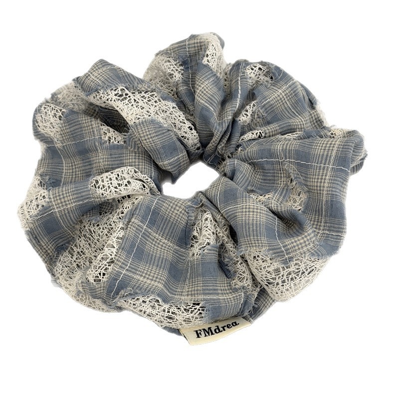 Women's Soft Cloth Spring Telephone Cord Hair Scrunchie Blue Plaid