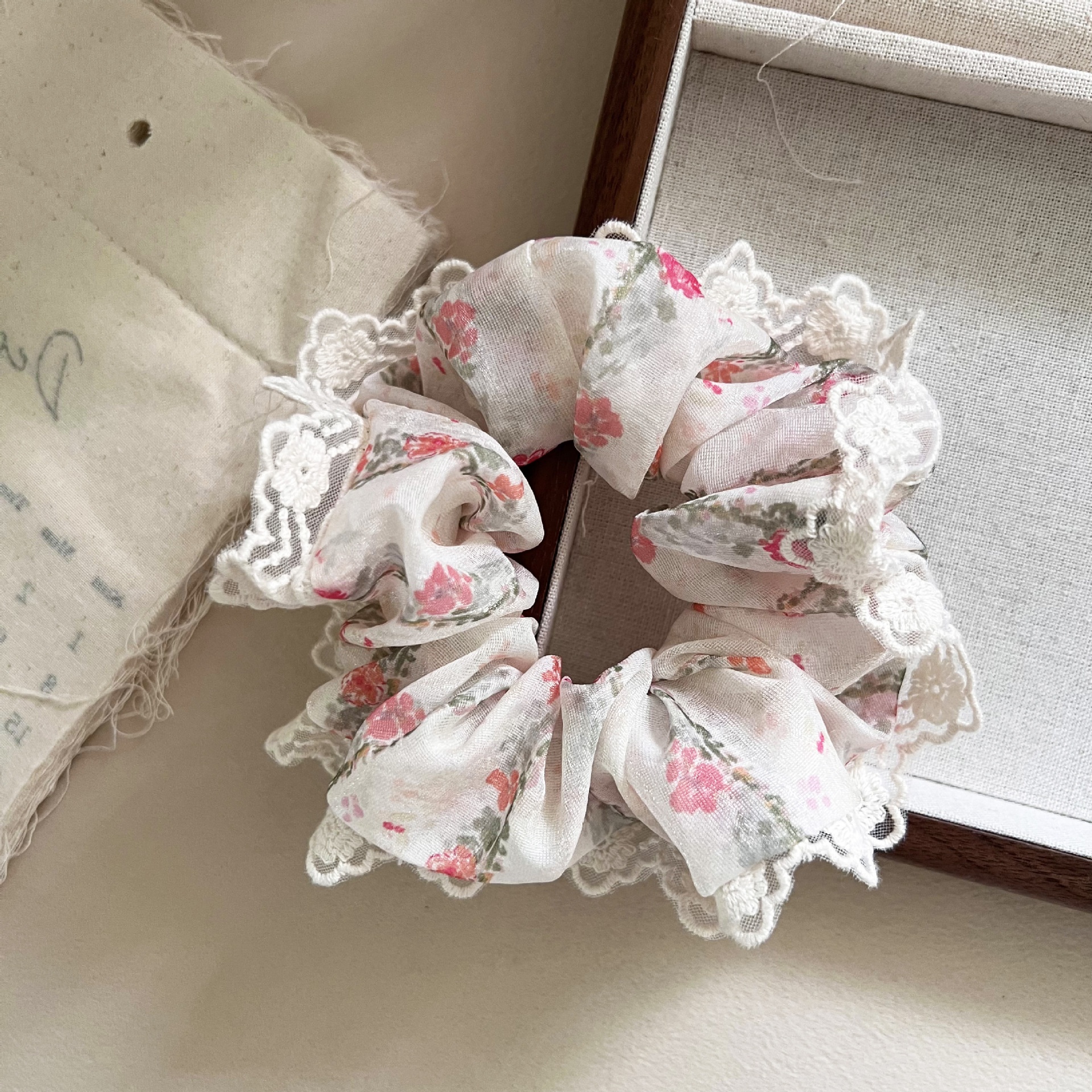 Women's French Lace Floral Elastic Headband for Ponytails and Buns