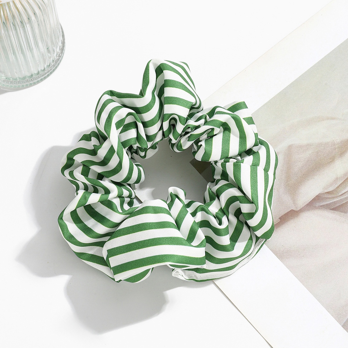 Women's St. Patrick Fabric Scrunchie Green Four-Leaf Clover Plaid