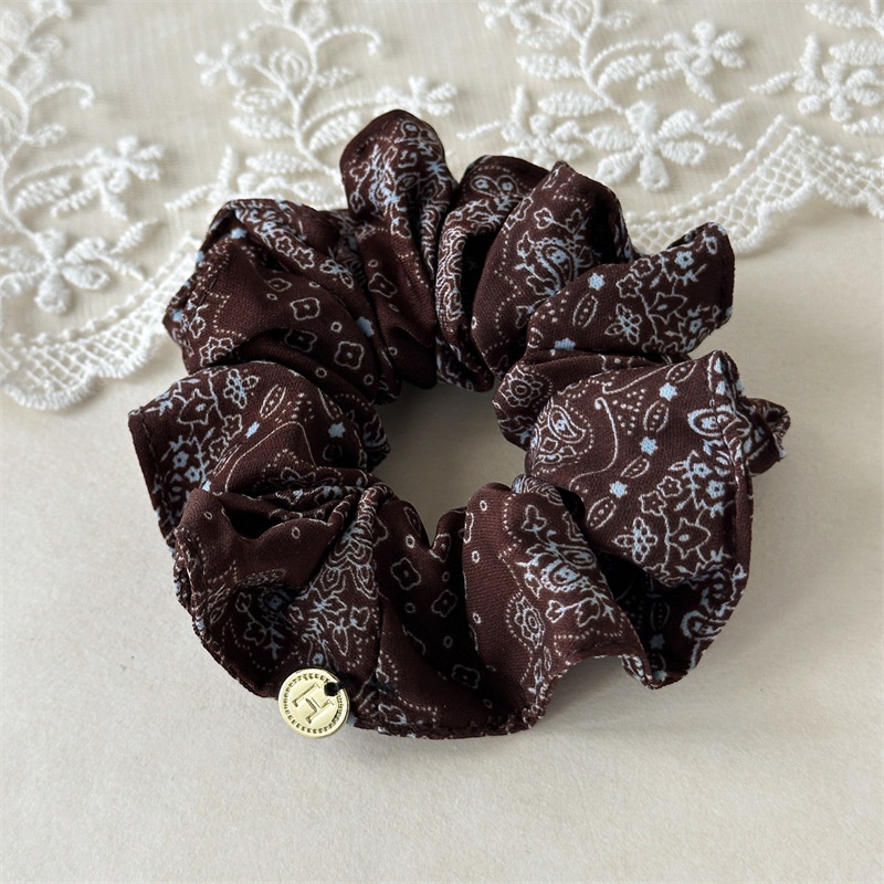 Women's Versatile Cloth Elastic Hair Bands Brown Almond Floral Print