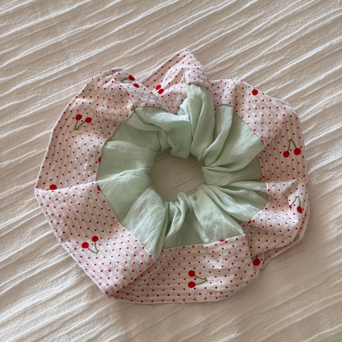 Women's Spring Soft Cloth Hair Tie Scrunchie Pink Sweet Cherry