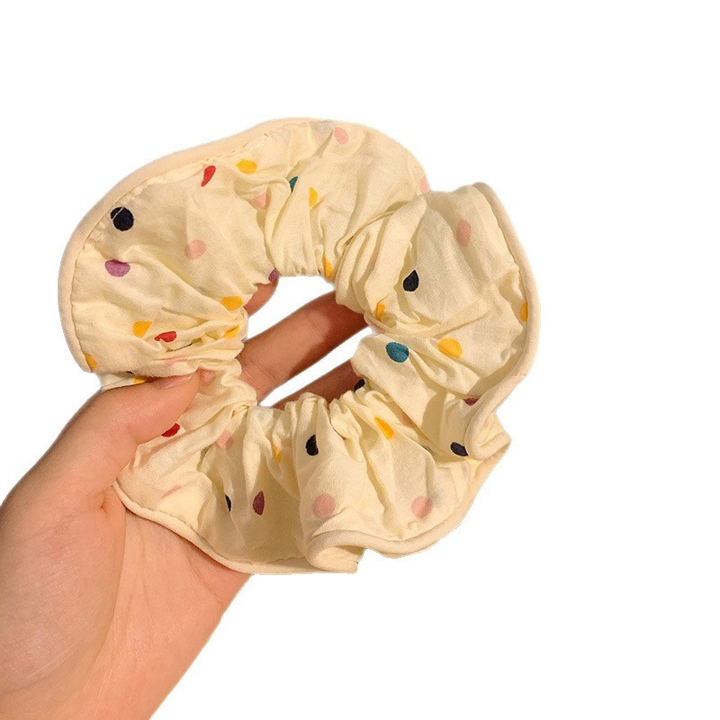 Women's Large Mori Style Scrunchie Beige Polka Dot Cloth Hair Tie