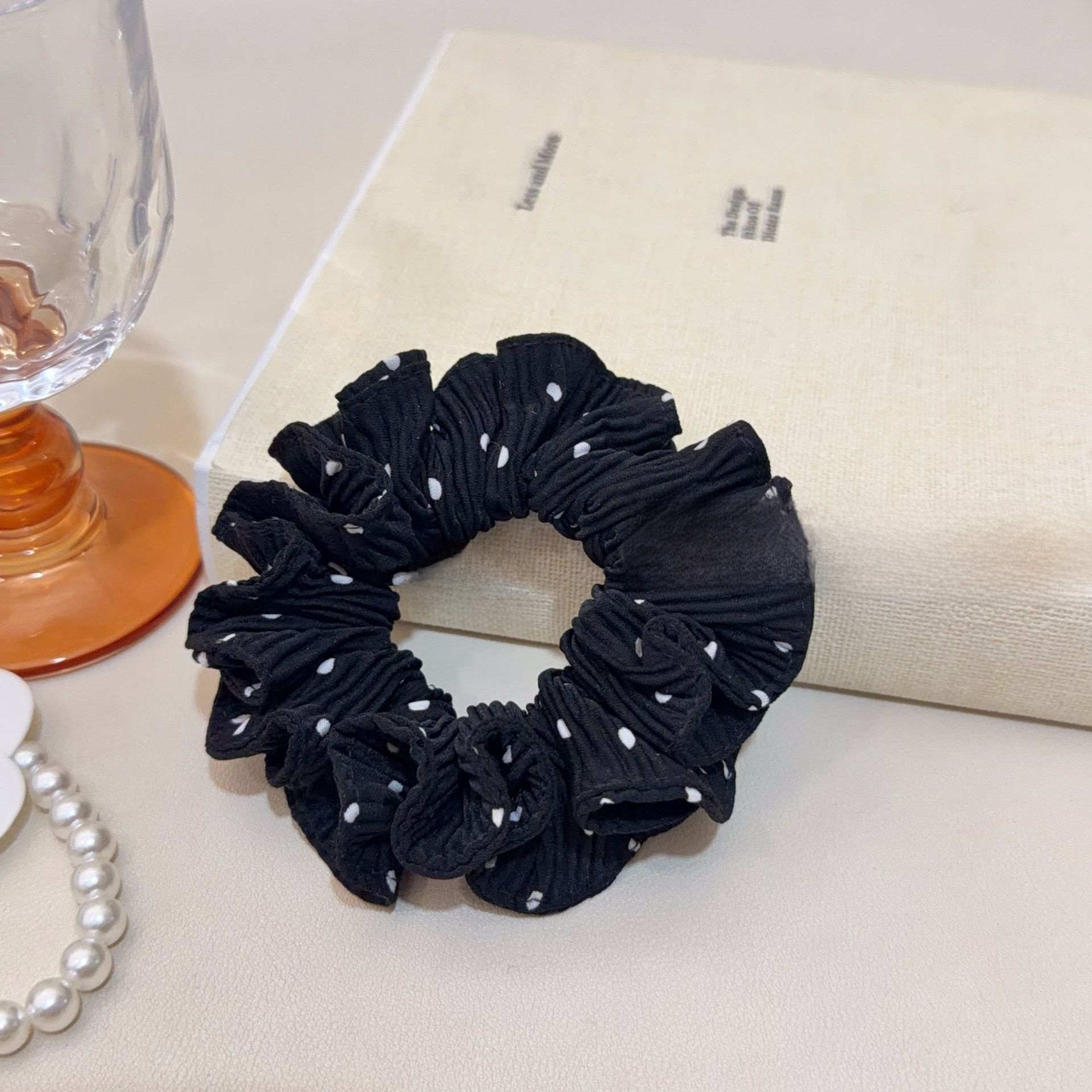 Women's Everyday French Style Chiffon Hair Scrunchie White Polka Dots