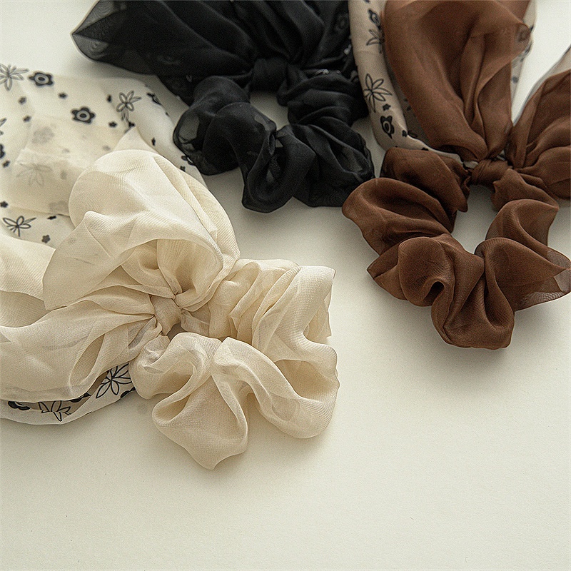 Women's Summer Chiffon Bowknot Elastic Hair Band Coffee White Black