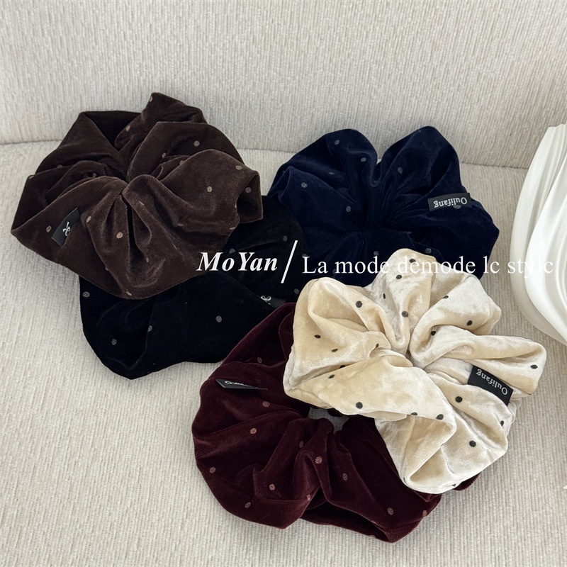 Women's Vintage Velvet Hair Ties For Autumn Winter Ponytails Polka Dot