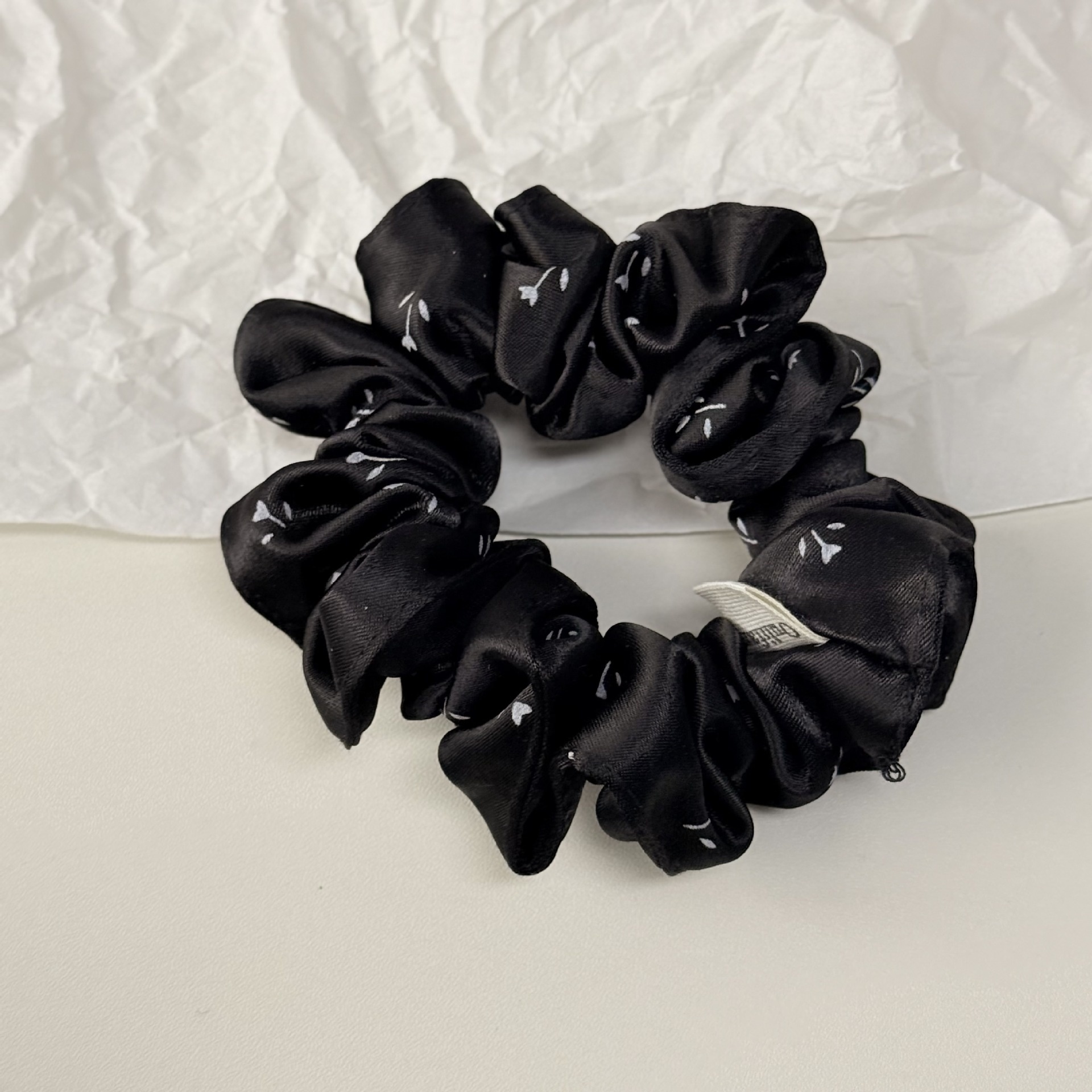 Women's Spring Summer Satin Scrunchie Hair Tie Beige Ditsy Floral