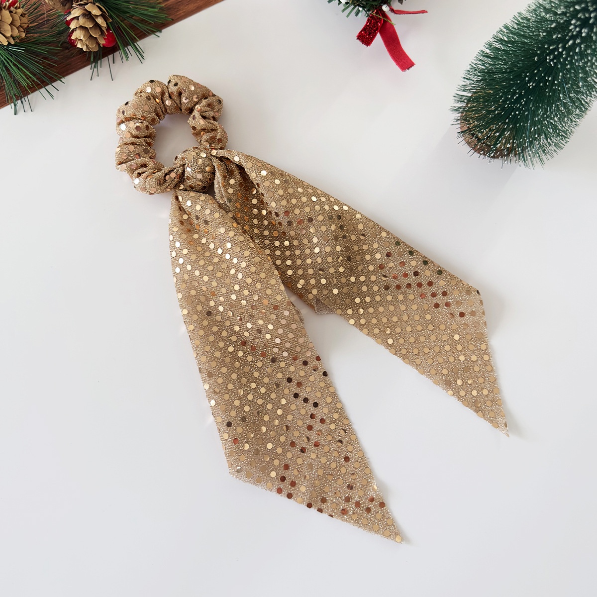 Women's Sweet Party Mesh Bowknot Ponytail Holder Hair Tie Sequin Polka Dot