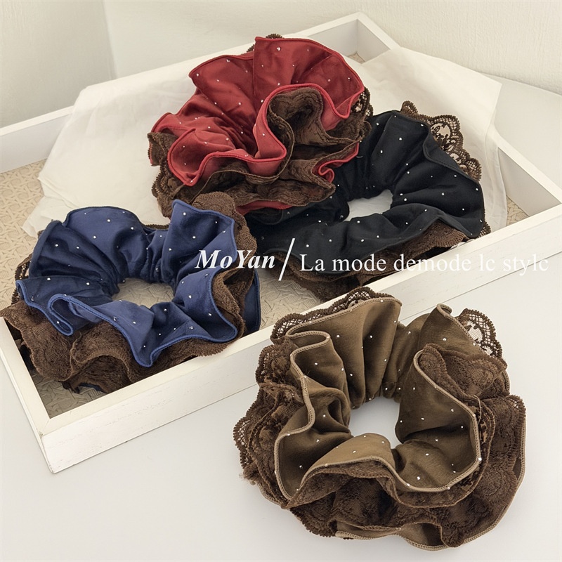 Women's Vintage Double-Sided Fabric Hair Tie For Buns Large Polka Dots