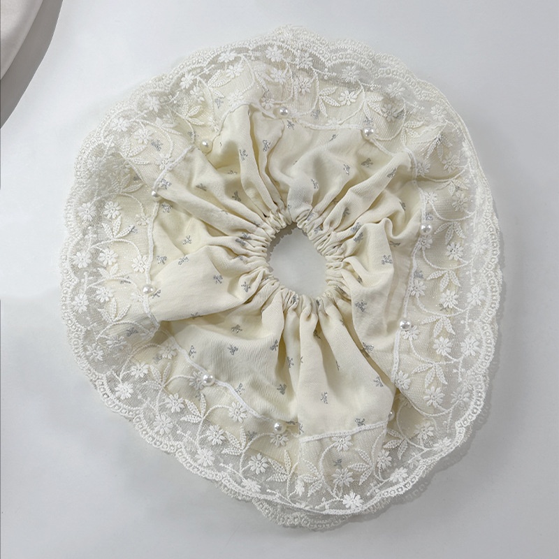 Women's Vintage Pearl Bow Elastic Hair Tie Floral Lace