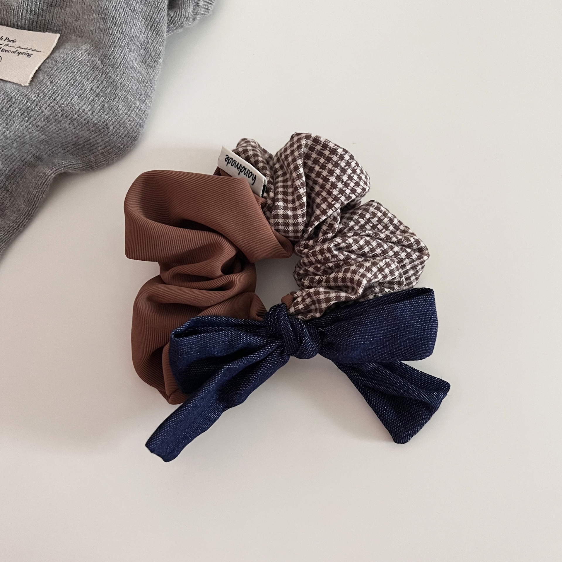 Women's Retro Cloth Bowknot Daily Hair Scrunchie Coffee Plaid