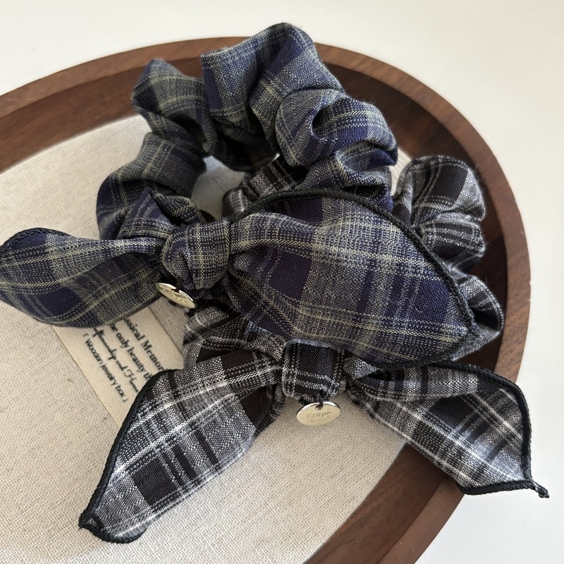 Women's Daily Cloth Bow Tie Hair Scrunchie Black Checkered Pattern