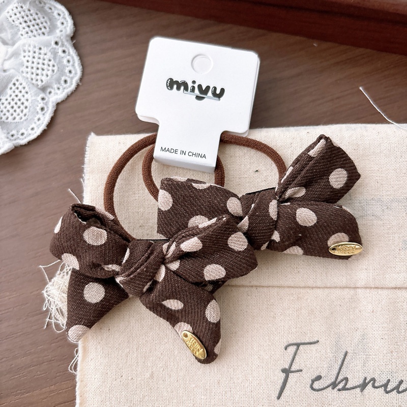 Girls Sweet Cloth Bowknot Hair Ties For Autumn Winter Coffee Plaid
