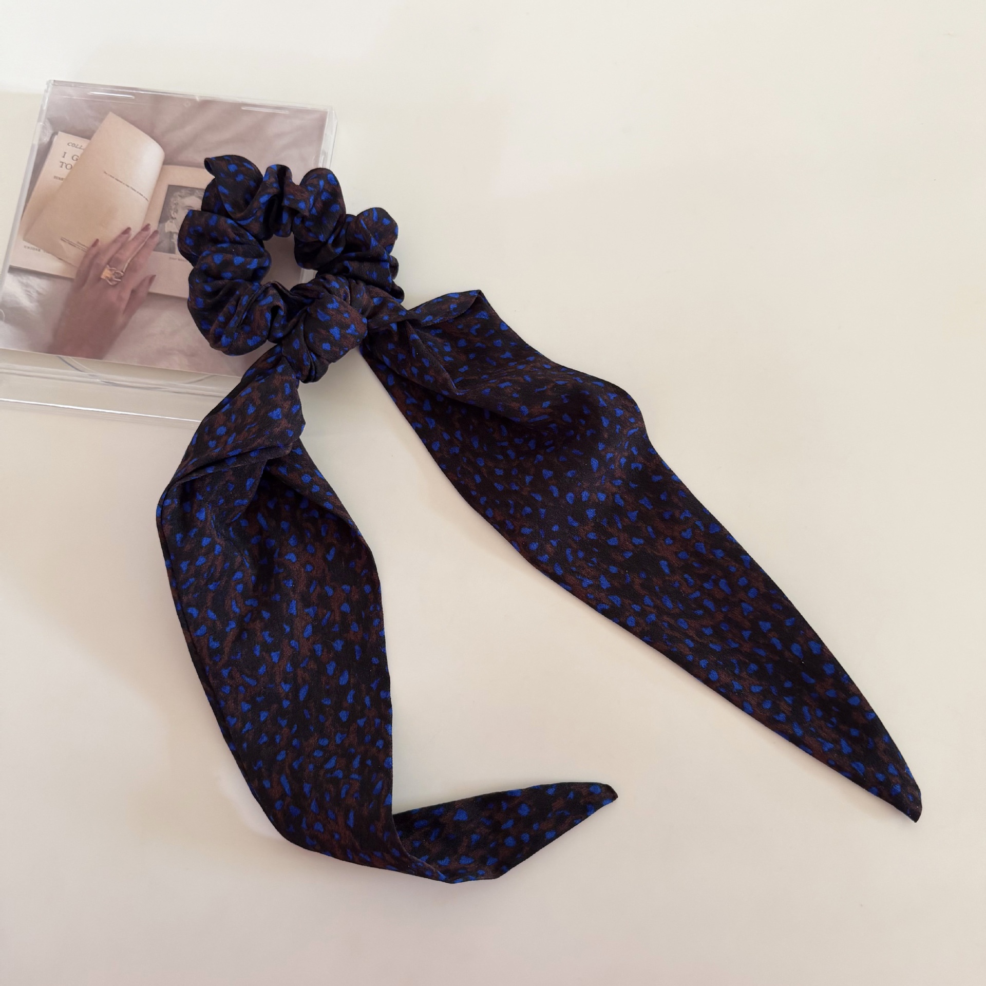 Women's All-Season Retro Cloth Hair Tie Coffee Blue Color Block