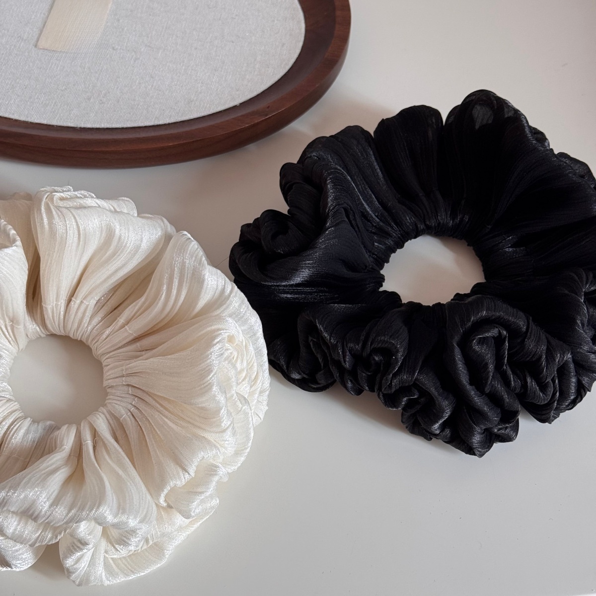 Women's French Style Winter Cloth Floral Hair Tie Accessory Solid White