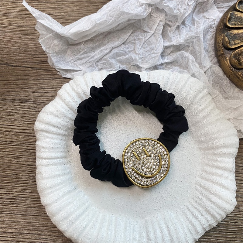 Women's Rhinestone Low Bun Hair Tie Rose Gold Silver Smiley Face Tartan