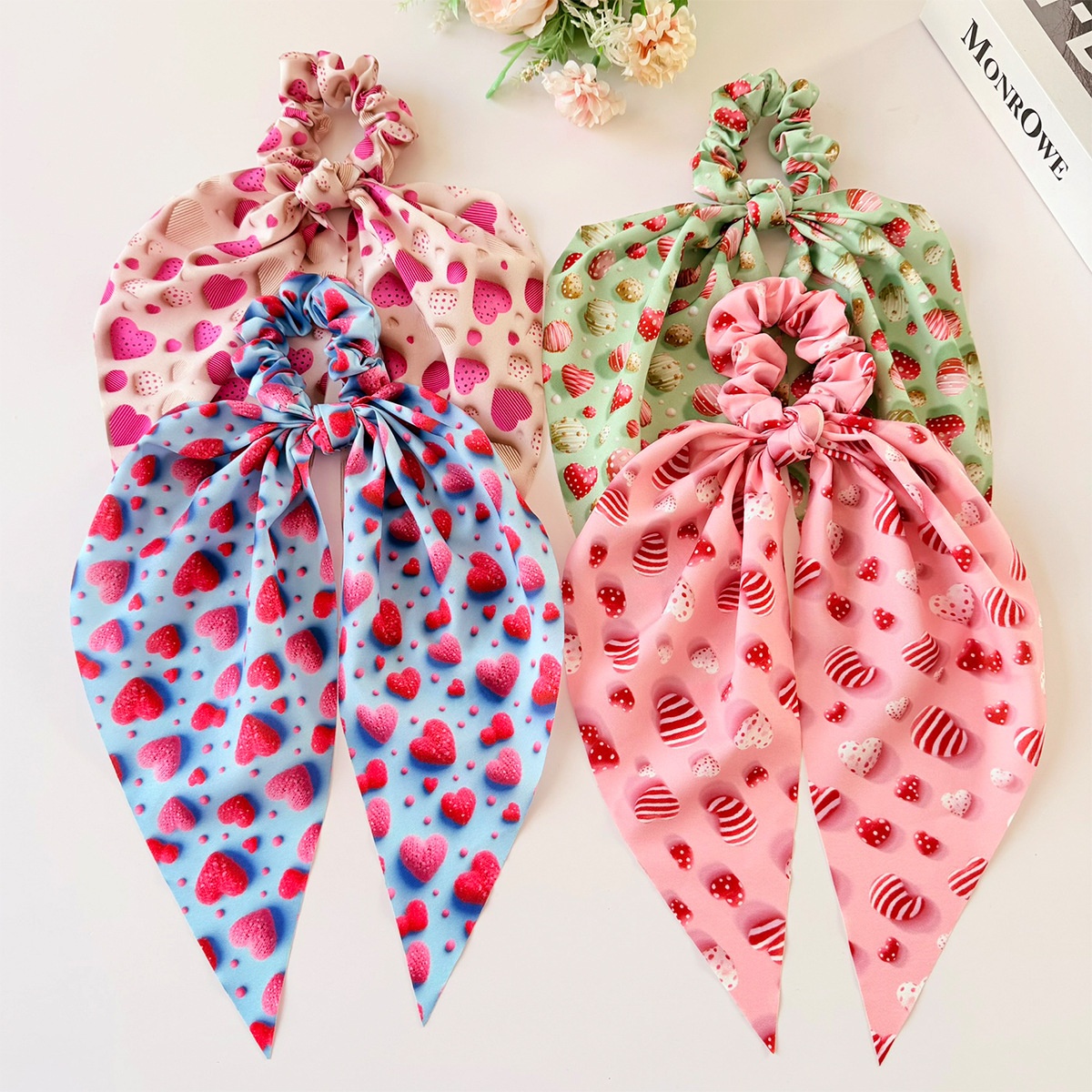 Women's Valentine Candy Heart Print Large Elastic French Bow Headband