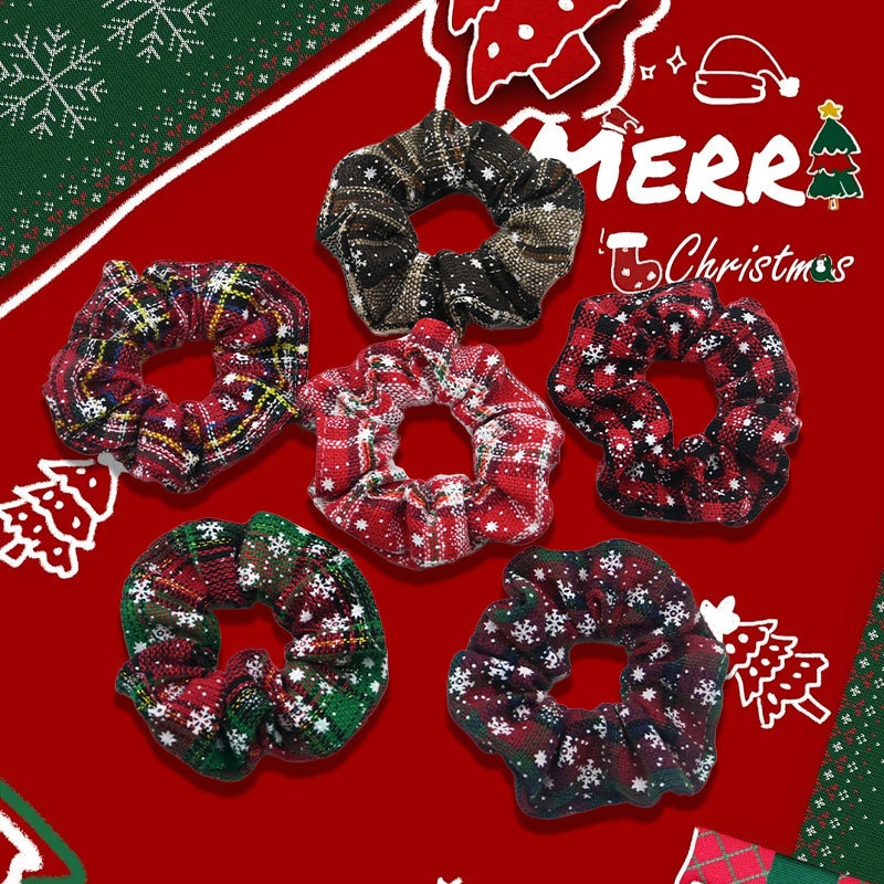 Women's High Elastic Cloth Bow Hair Ties Christmas Plaid Floral Print