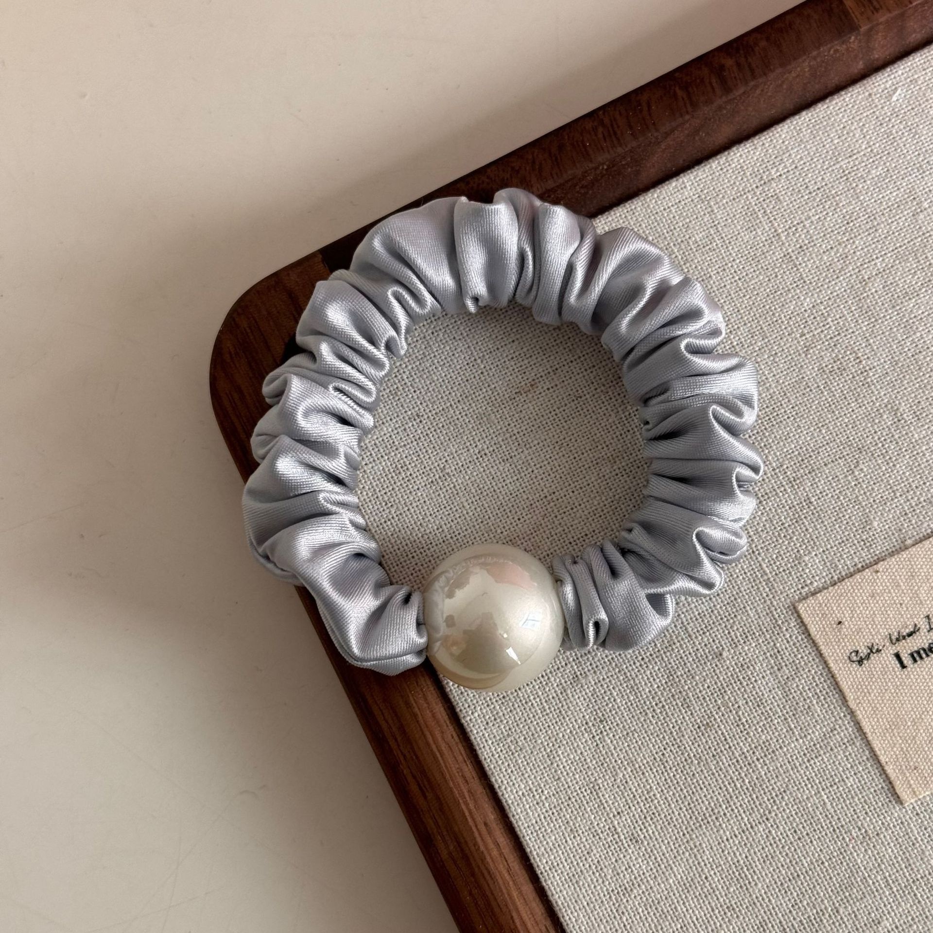 Women's Spring Satin Artificial Pearl Hair Tie Rubber Band Blue